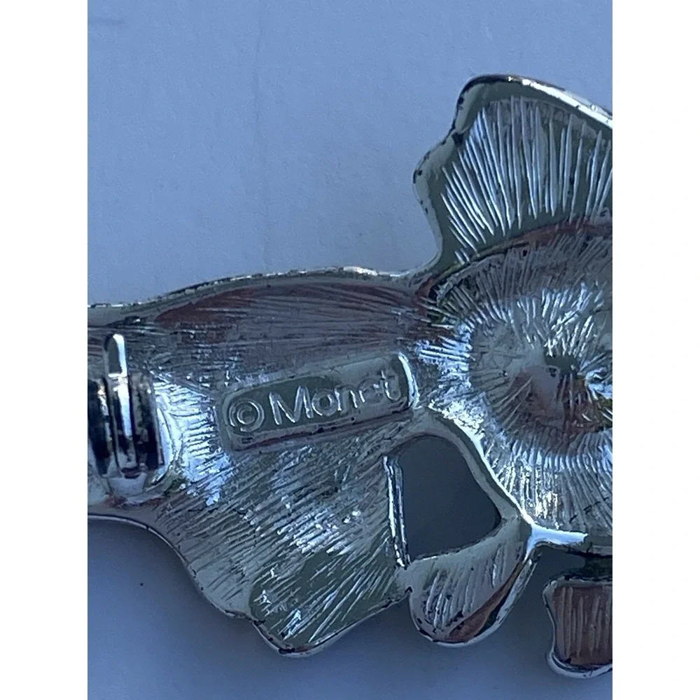 Monet Vintage Fish Brooch Pin Gold Yellow Enamel Turquoise Blue Rhinestones